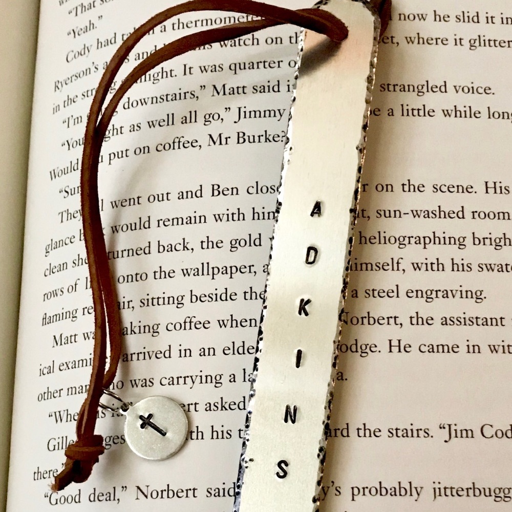 Hand stamped custom metal bookmark